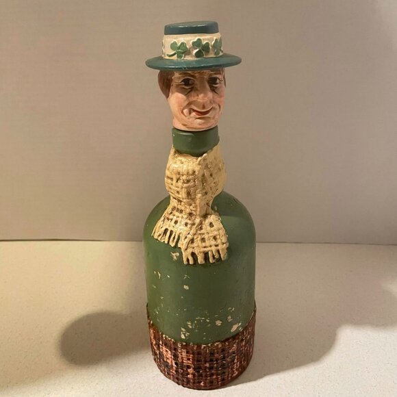 VTG 1950s Whimsical Kitschy Irishman w/ Shamrock Hat Whiskey Spirits Decanter - Picture 9 of 9